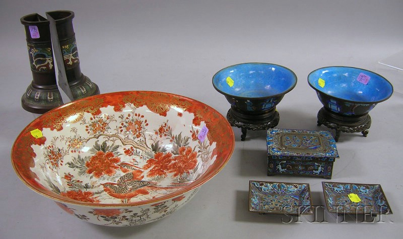 Appraisal: Seven Pieces of Chinese Enamel Decorated Metalware and a Kutani