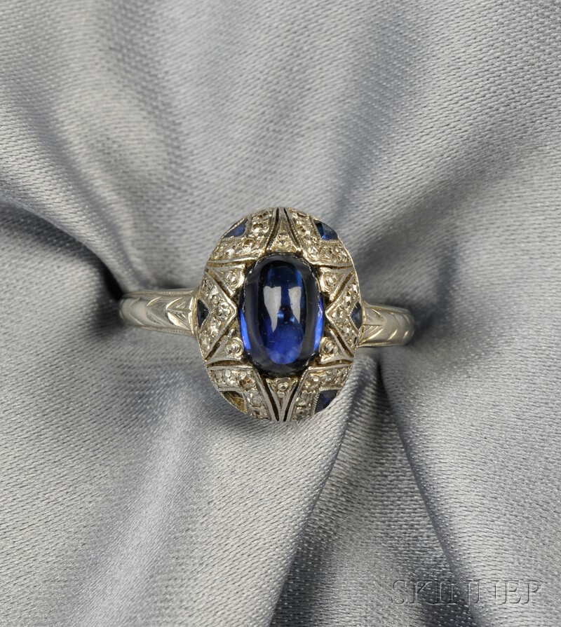 Appraisal: Art Deco Synthetic Sapphire and Diamond Ring set with a