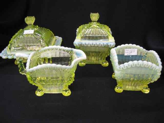 Appraisal: pc Northwood ''Alaska'' Vaseline Opalescentglass table set sugar bowl creamer