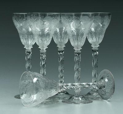 Appraisal: Set of six intaglio cut goblets tops and bases with