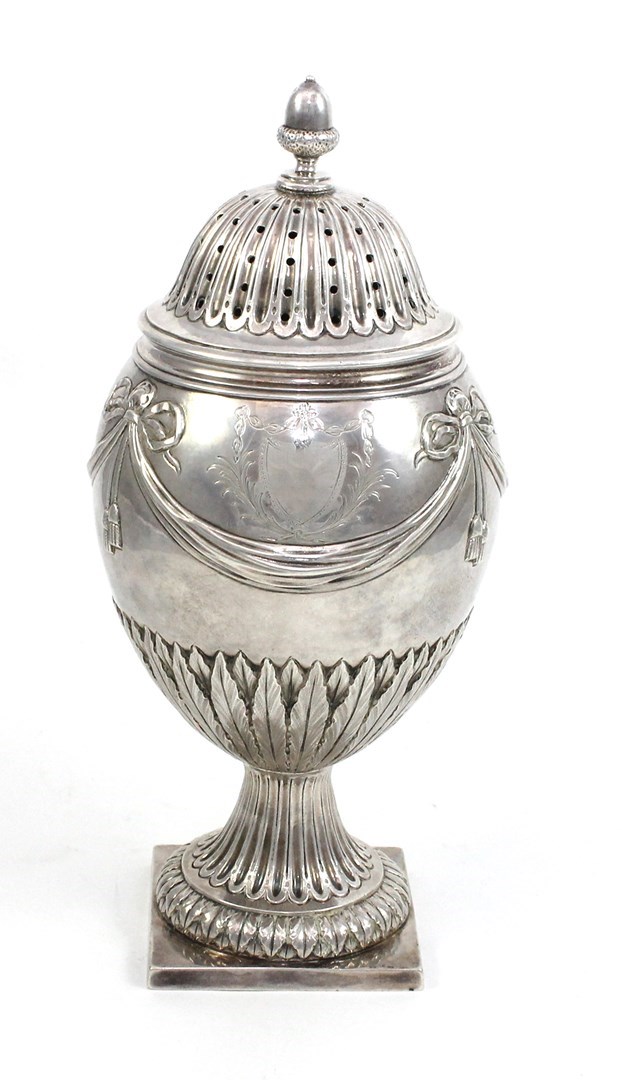 Appraisal: A George III silver sugar caster of ovoid form decorated