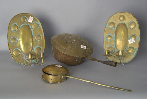 Appraisal: Group of brass to include chestnut roaster pair of sconces