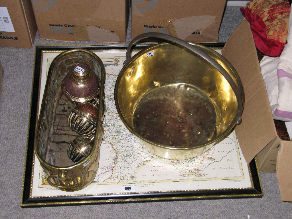 Appraisal: Lot comprising a brass planter jelly pan and three graduated