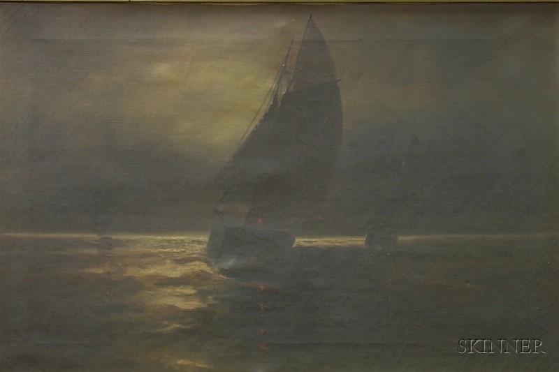 Appraisal: Framed Continental School Oil on Canvas View of Sailboats at