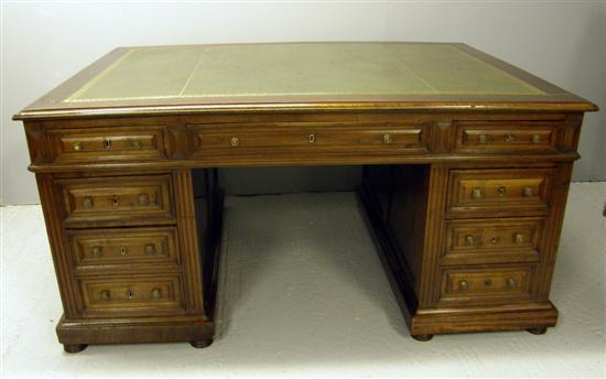 Appraisal: th century partners mahogany desk each side with nine drawers