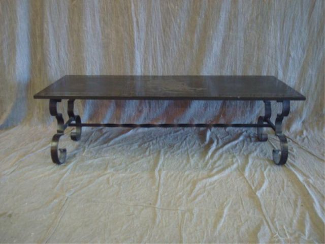 Appraisal: Black engraved slate top coffee table From Queens NY estate