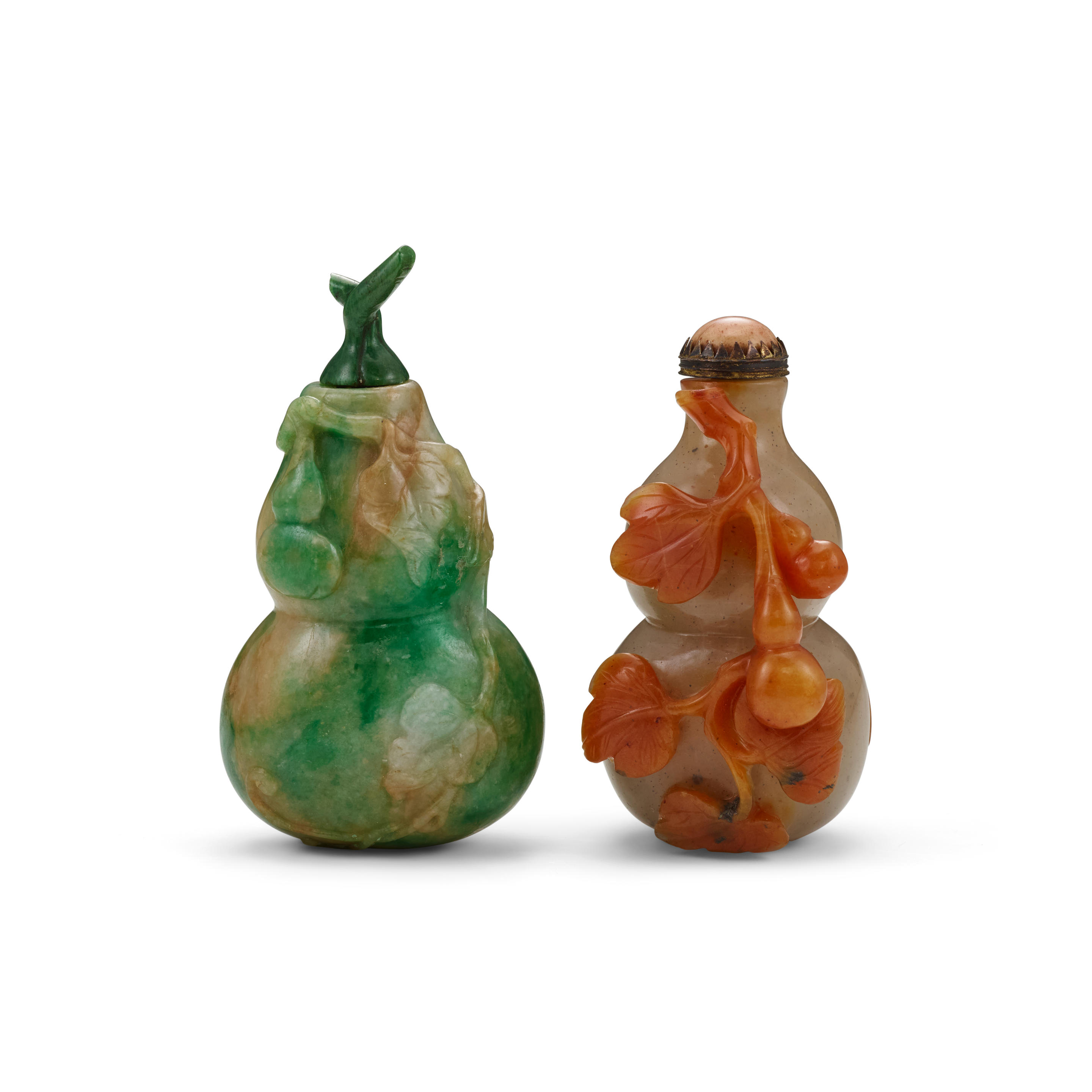 Appraisal: TWO HARDSTONE 'DOUBLE GOURD' SNUFF BOTTLES - - The first