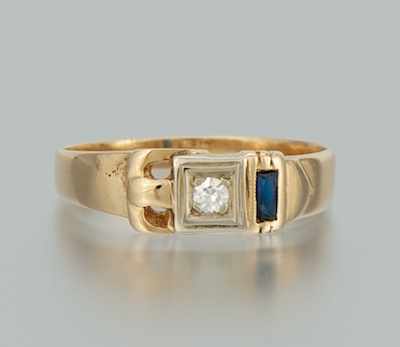 Appraisal: An Art Deco Diamond and Sapphire Buckle Ring k yellow