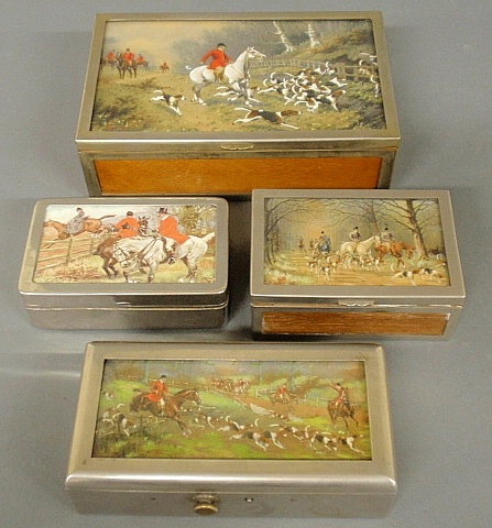 Appraisal: - Group of four metal and wood cigarette boxes the