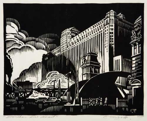 Appraisal: CHARLES TURZAK Merchandise Mart Linoleum cut on thin laid paper