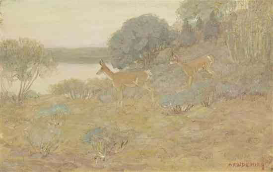 Appraisal: Edwin Willard Deming American - Antelopes in Wyoming Landscape oil