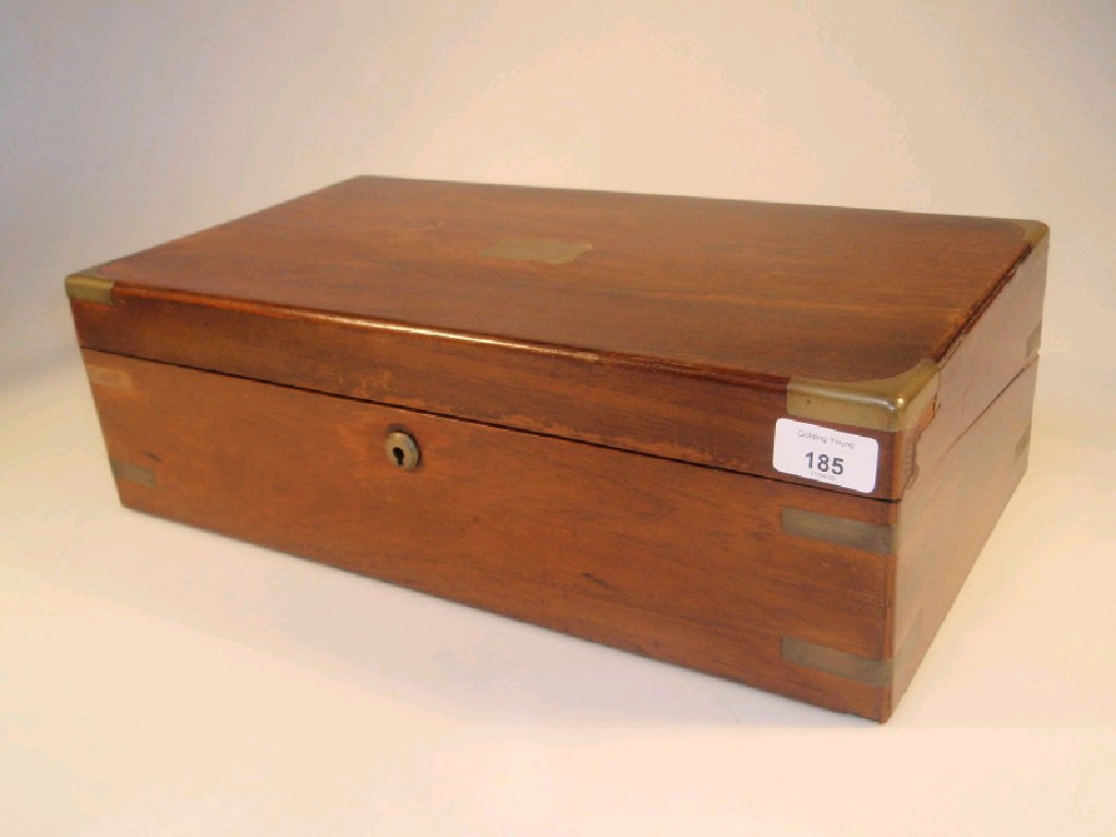 Appraisal: A thC mahogany writing box with brass banding the interior