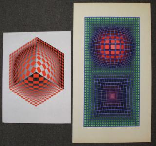 Appraisal: VASARELY Victor Two Signed Screenprints Sphere in cube - signed