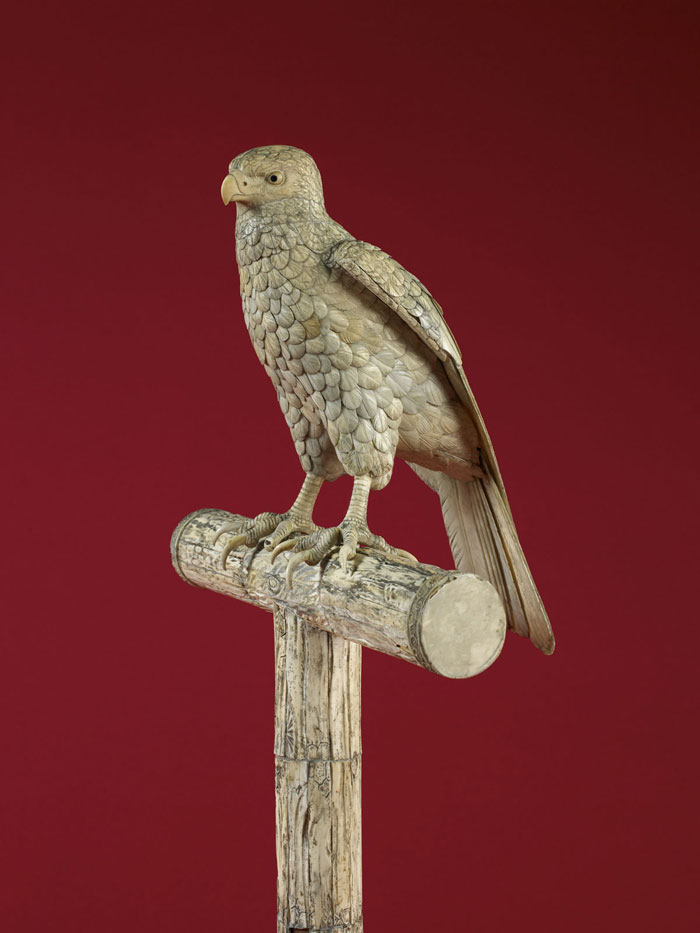 Appraisal: LARGE CARVED IVORY JAPANESE FIGURE OF A HAWK ON STAND