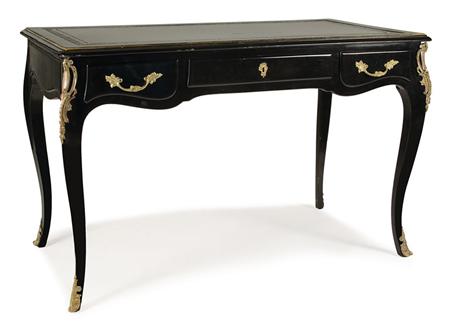 Appraisal: Louis XV Style Gilt-Metal Mounted Ebonized and Parcel Gilt Bureau