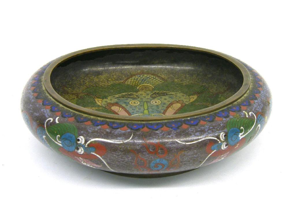 Appraisal: Cloisonne circular shallow bowl decorated to the sides in coloured