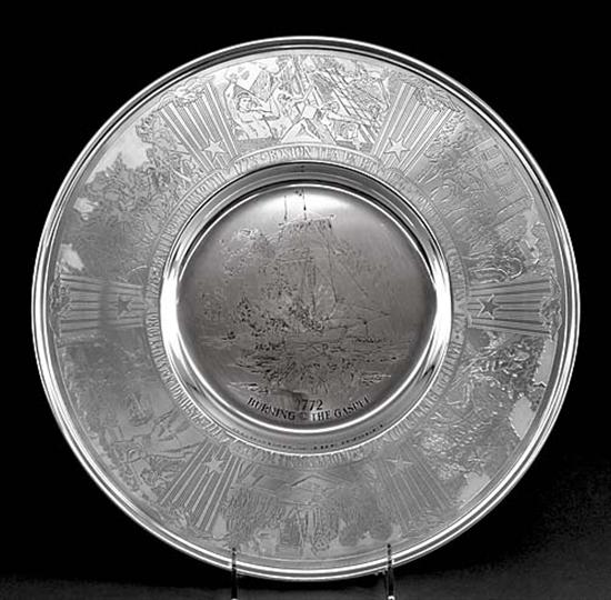 Appraisal: Gorham commemorative sterling charger circa commemorating the bicentennial year in