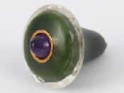 Appraisal: A Russian nephrite pendant bell push with amethyst button cm