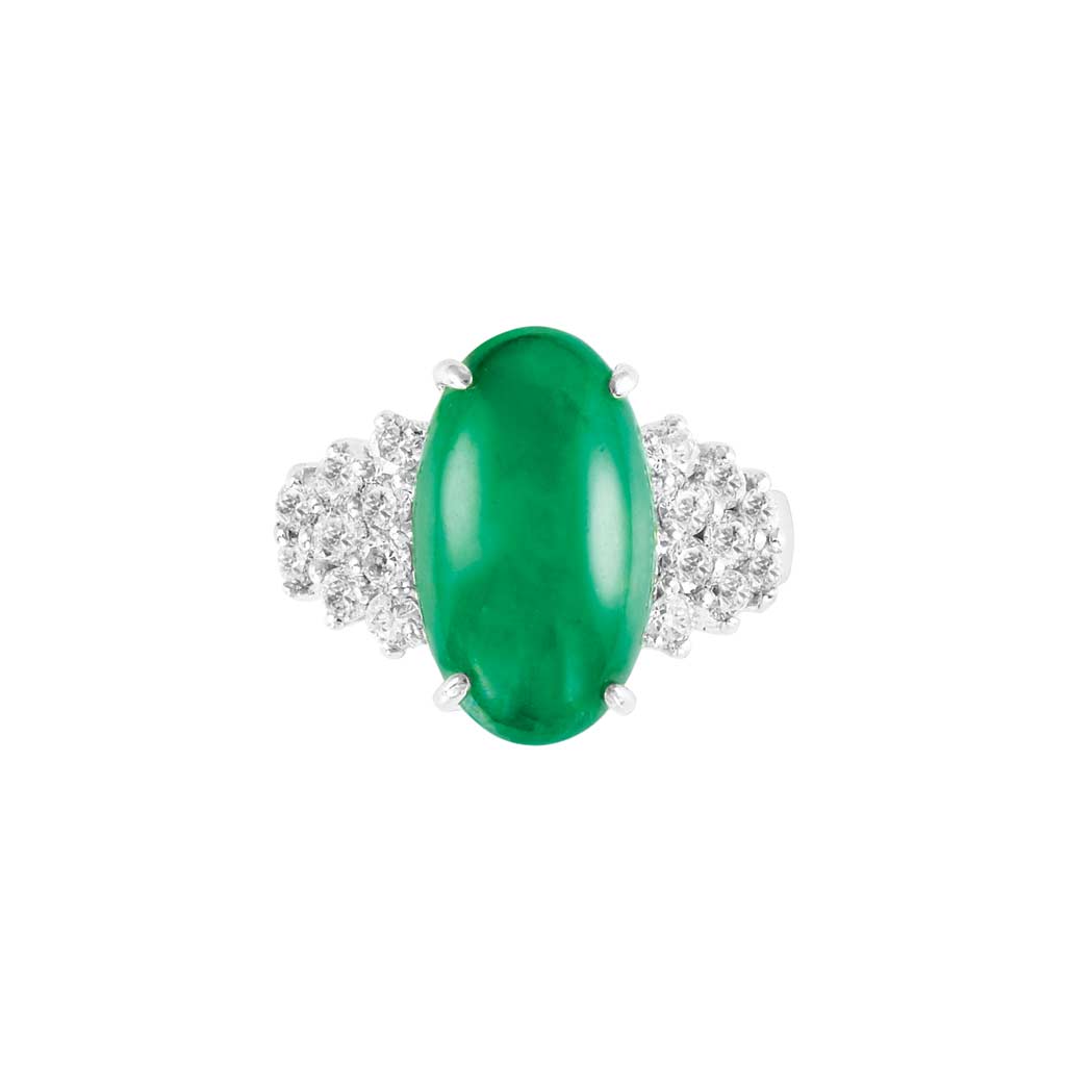 Appraisal: White Gold Jade and Diamond Ring kt one oval cabochon