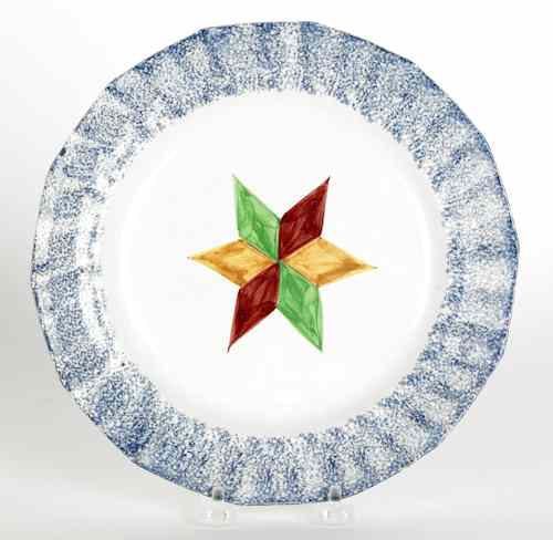 Appraisal: Blue spatter plate with a star th c dia Provenance