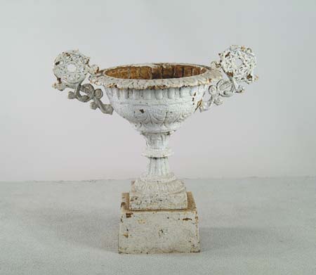 Appraisal: TWO PART HANDLED URN ON STAND Square base urn form