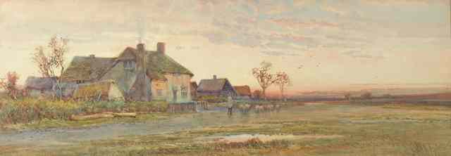 Appraisal: Attributed to Sophia Sinclair act - Farm buildings with shepherd