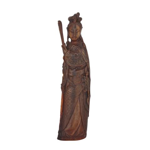 Appraisal: A Large Buffalo Horn Carved Female Warrior Mu Guiying Republic