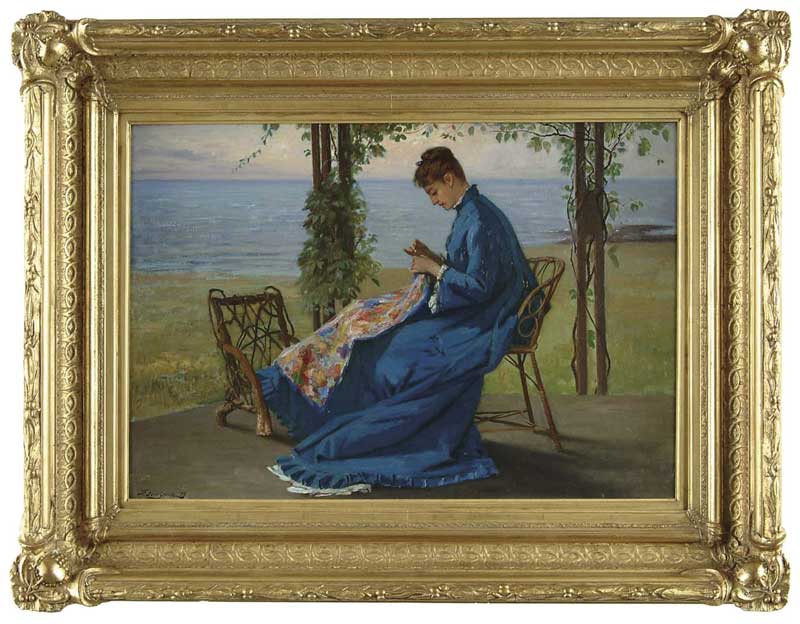 Appraisal: FRANK HILL SMITH American - SEWING ON THE VERANDA Oil