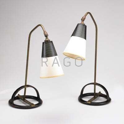 Appraisal: JACQUES ADNET Pair of articulated desk lamps France s Stitched