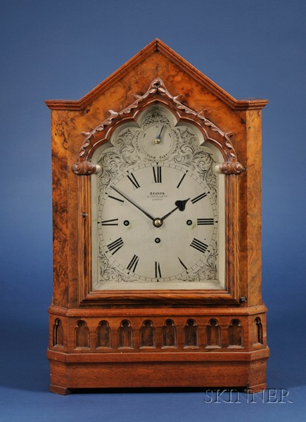 Appraisal: Victorian Quarter-Chiming Bracket Clock by Benson London with burl walnut