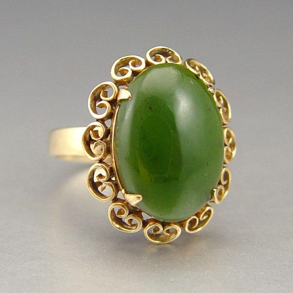 Appraisal: K JADE RING K yellow gold ring centers cabochon jade