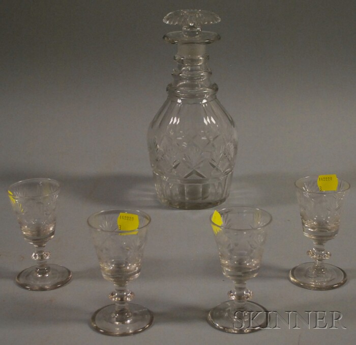 Appraisal: Colorless Glass Decanter and Four Cordials decanter ht cordial ht