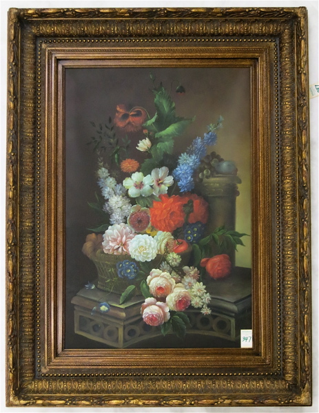 Appraisal: A STILL LIFE PAINTING ON CANVAS a basket of Spring