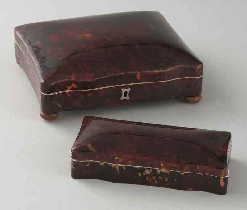 Appraisal: Tortoise shell dresser boxesboth with serpentine shaped front and back