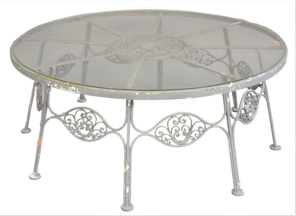 Appraisal: Iron Glass Top Coffee Table height inches diameter inches Iron