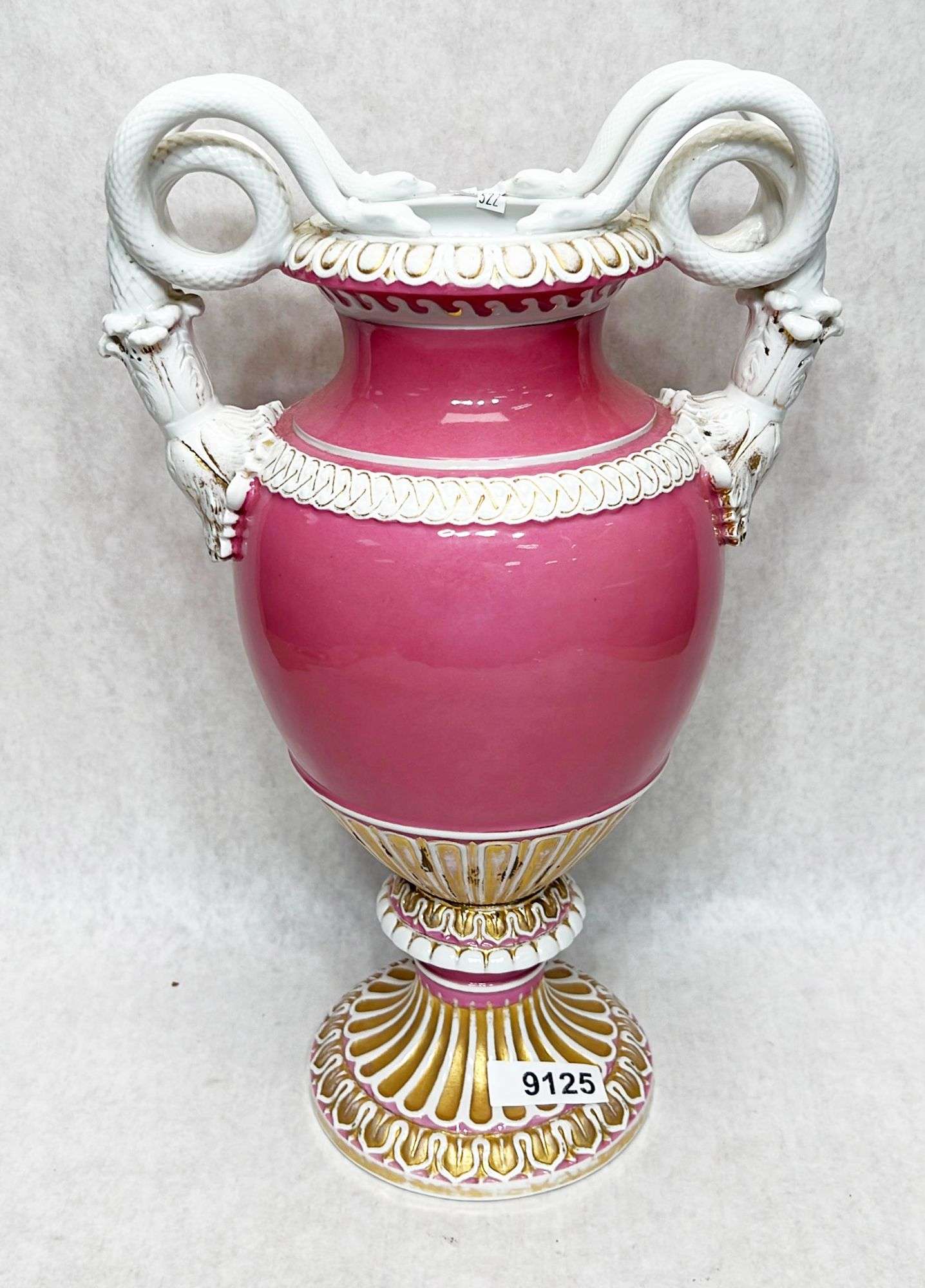 Appraisal: Meissen snake handled porcelain urn thC Crossed swords mark to