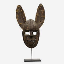 Appraisal: Dogon artist MASK Mali th centurycarved wood metal nails palm