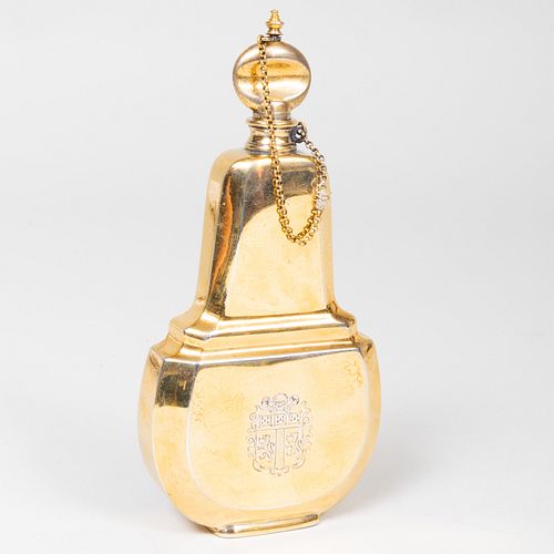 Appraisal: GILT PLATED FLASK ENGRAVED WITH CRESTUnmarked in high Provenance Stair