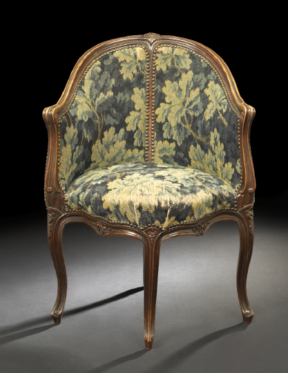 Appraisal: Louis XV-Style Fruitwood Corner Bergere second quarter th century the