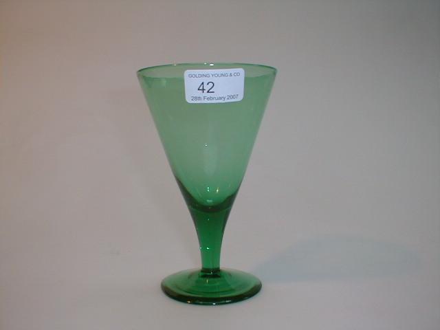 Appraisal: An thC green glass conical wine on a circular foot