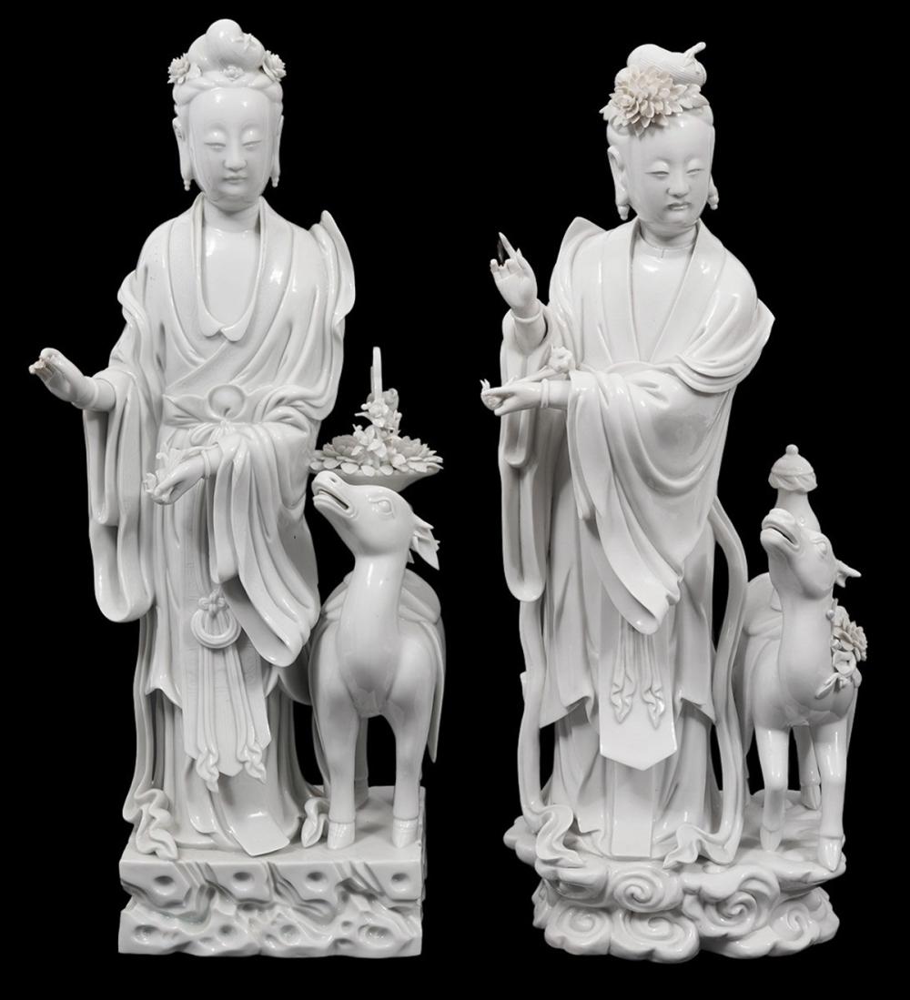 Appraisal: CHINESE BLANC DE CHINE GUANYIN FIGURINESChinese Blanc de Chine Guanyin