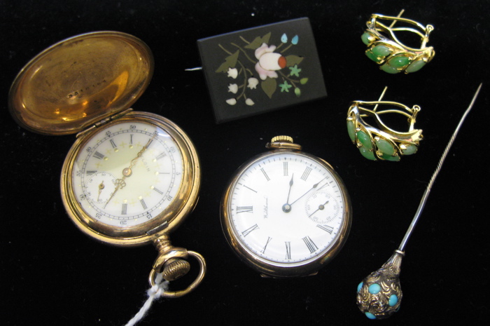 Appraisal: FIVE PIECES COLLECTIBLE JEWELRY an Elgin lady's hunting cased pocket