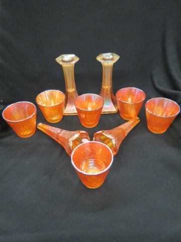 Appraisal: pcs Marigold Carnival Glass pair of car vases candlesticks and