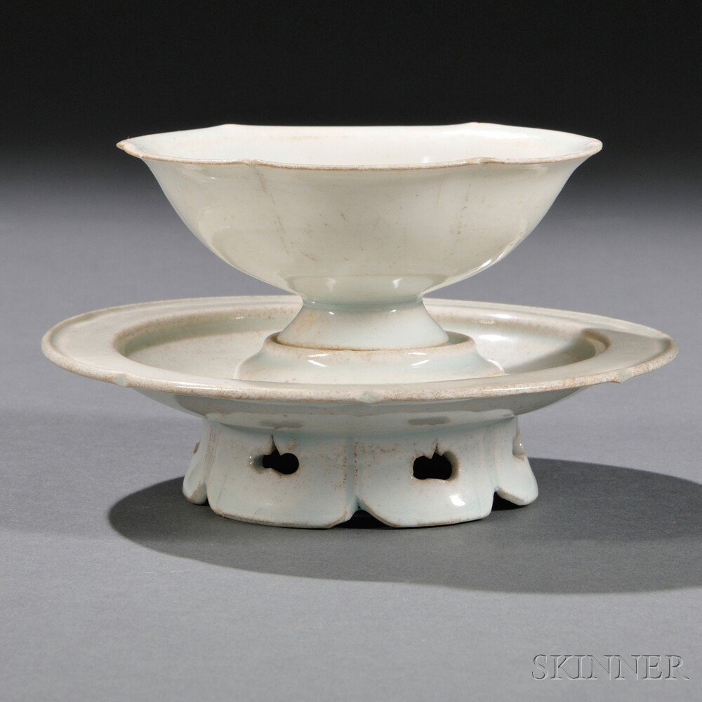 Appraisal: Qingbai Cup with Stand China Song Dynasty style pale blue