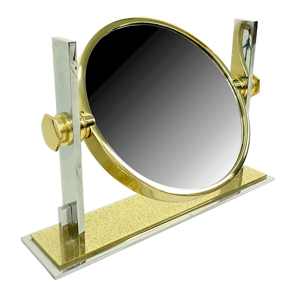 Appraisal: Karl Springer Steel And Brass Vanity Mirror Karl Springer Steel