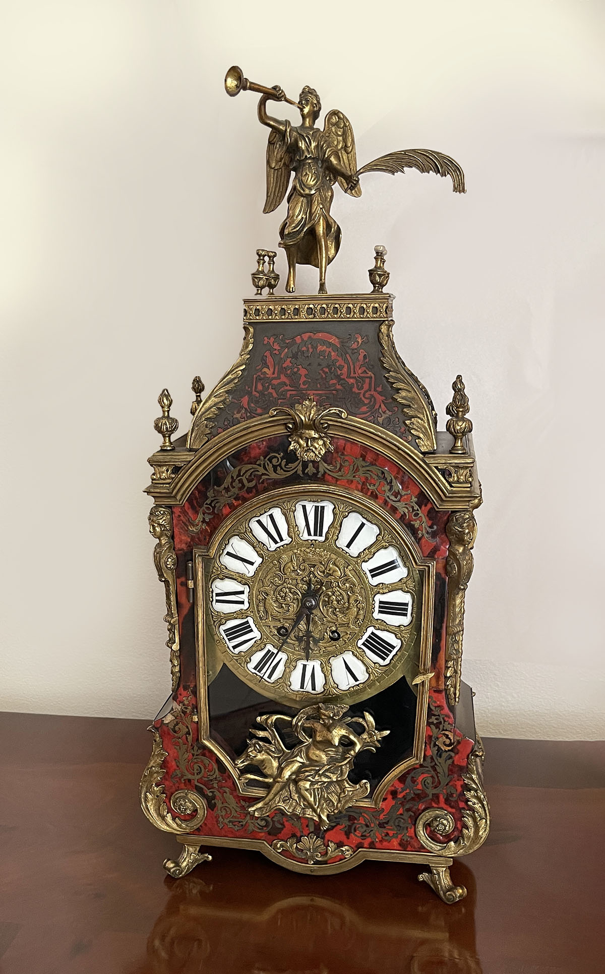 Appraisal: BOULLE INLAID MANTLE CLOCK Elaborately inlaid having an overall scrolling