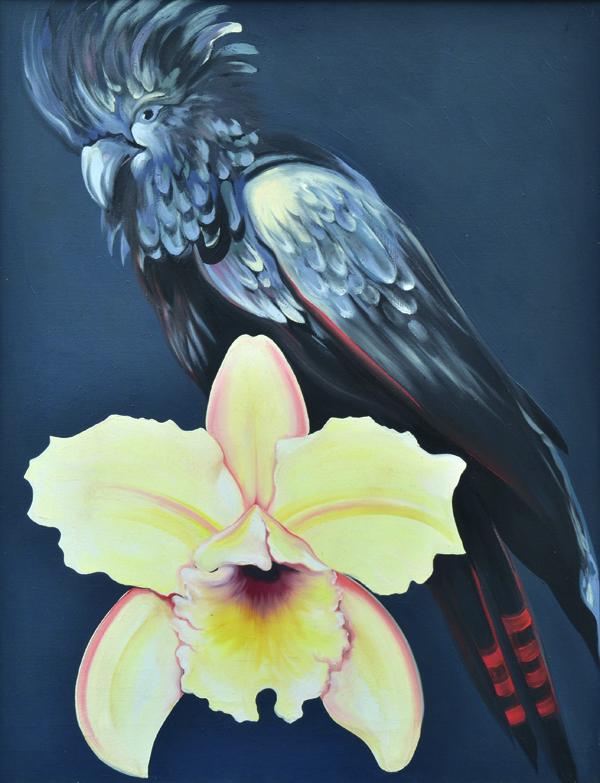 Appraisal: LOWELL BLAIR NESBITT AMERICAN - Black Cockatoo with Orchid oil