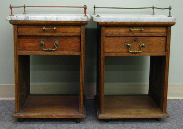 Appraisal: Pair of marble top antique night tables circa oak each