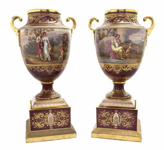 Appraisal: A Pair of Royal Vienna Porcelain Urns on Stand each