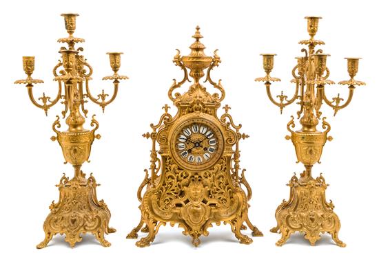 Appraisal: Sale Lot A Neoclassical Style Gilt Bronze Clock Garniture late